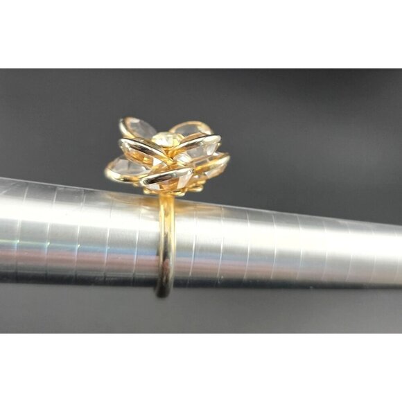 Gold-Tone Adjustable Flower Ring With Crystal Petals & Centerpiece - Picture 4 of 8